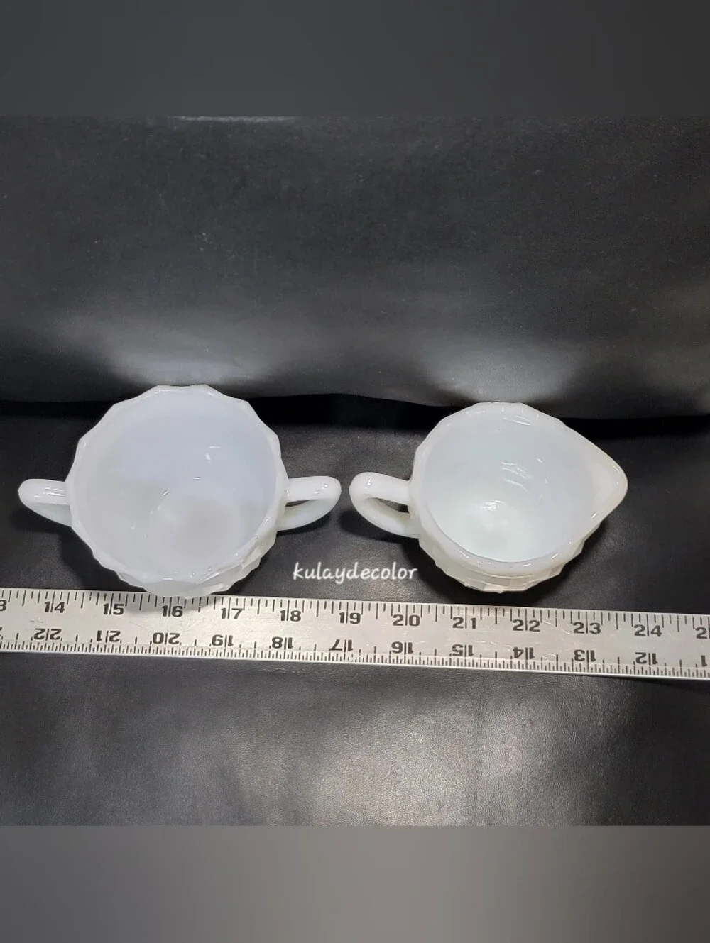 Vintage Jeannette White Milk Glass Creamer & Open Sugar Bowl Set Diamond Quilt